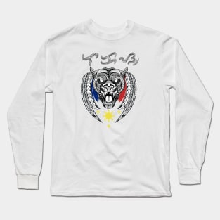 Tribal line Art Tiger / Baybayin word Lakas (Strength) Long Sleeve T-Shirt